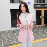 2016秋冬韩版学生连帽宽松加厚毛呢外套女中长款粉色羊毛呢子大衣