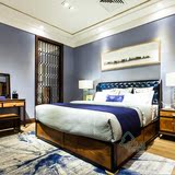 德仕邦 样板房现代中式复古布艺双人床 别墅卧室新中式实木床家具