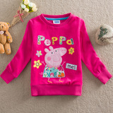 佩佩猪童装 佩奇小猪女童春季纯棉长袖T恤小儿童红色可爱佩琪衣服
