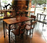 包邮美式新款咖啡厅铁艺实木餐桌椅 茶桌茶几组装 一桌4椅组合