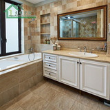 美式浴室柜欧式吊柜橡木卫浴洗手台面盆组合卫生间大理石定做切角