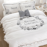 棉之朴良品简约纯色四件套全棉白色公主风韩式床单被套床上用品