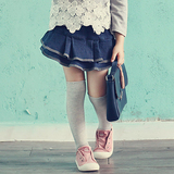JKIDS韩国代购正品女童蕾丝花朵下摆长袖加绒卫衣A字版绒牛仔短裙