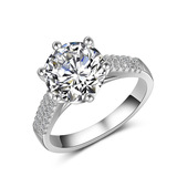 S925纯银仿真2克拉钻石戒六爪皇冠女戒指镀18K金结婚钻石戒指定制