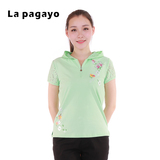 La Pagayo春夏季女款t恤大码女装连帽蕾丝印花短款上衣女DST6001A