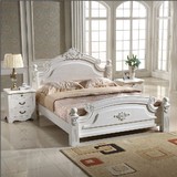 全实木榆木床白色开放漆欧式床简约现代双人床1.51.8米高箱气压床