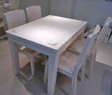 实木餐台白色餐桌椅组合 钢化玻璃长方形餐桌 可伸缩拉台特价包邮