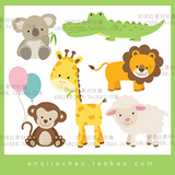 可爱卡通动物园小动物儿童插画儿童生日part装饰矢量EPS设计素材