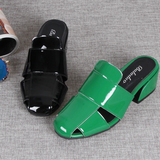 欧洲站新款女式凉鞋夏季时尚欧美风鞋托透气镂空包脚粗方跟女拖鞋