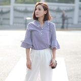 夏季常规新款五分袖韩版V领女衬衫2016洛米唯娅欧丝璐香菲丽莎