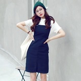 2016春秋装新款韩版女装一件代发 学院风休闲格子呢子背带裙