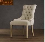 外贸现货单人沙发美式乡村沙发椅法式布艺休闲麻布餐椅实木接待椅