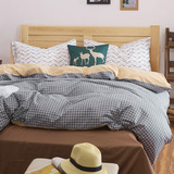 高品质美式简约全棉床单四件套纯棉活性床上床品条纹格被套床笠罩