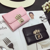 2016新款韩版珍珠叶子花朵锁扣女士短款钱包小钱夹手包卡包零钱包