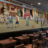 手绘中式米酒酿酒文化古代街景大型壁画酒庄餐厅饭店背景墙纸壁纸