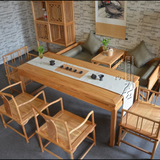 老榆木免漆茶桌中式禅意茶桌椅组合书房书桌实木家具定制