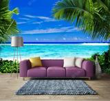 马尔代夫蓝天阳光大海椰树欧洲旅游风景装饰画大海报背景墙贴定制