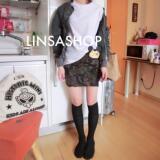 LINSASHOP 韩国定制款代购 迷彩破洞心机小短裙 内里是小热裤噢