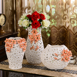 镂空陶瓷花瓶 三件套摆件 家居装饰品 插仿真花 客厅电视柜摆设