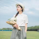 2016夏季新款日系文艺清新娃娃领学生上衣白色纯棉提花短袖衬衫女