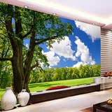 3d立体森林大树风景壁画 电视背景墙纸 蓝天白云大草原壁画包邮