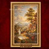 手绘油画欧式风景山水油画装饰大型壁画竖版花园风景油画油画玄关