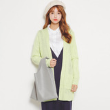 冬季新款韩版镂空针织开衫女中长款 纯色直筒毛线外搭宽松外套女