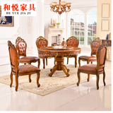 欧式圆餐桌椅组合大理石餐台美式实木餐厅家具大小户型客厅圆饭桌