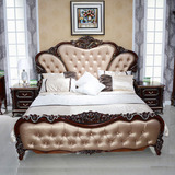 欧式1.8米双人皮床美式新古典深色雕花描金公主床复古小户型婚床