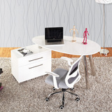 北欧现代时尚书桌椭圆形电脑桌办公书台360度可旋转白色亮光烤漆