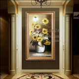 纯手工定制 欧式玄关油画竖版客厅装饰画走廊过道壁画向日葵油画