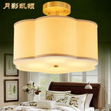 新中式美式全铜客厅吸顶灯简欧全铜客厅卧室书房布艺灯罩半吸顶灯