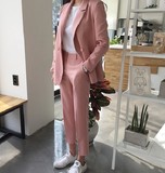 2016韩版简约新款 流行纯色百搭双排扣西装套装女