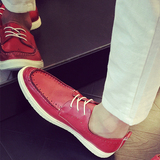 夏季布洛克雕花男鞋英伦青年潮鞋发型师红色皮鞋韩版男士休闲鞋白