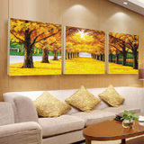 客厅装饰画树现代简约壁画沙发墙风景画冰晶无框画黄金满地三联画