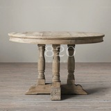法式乡村/美式复古实木家具 托斯卡四柱餐桌 老木头/老榆木大圆桌