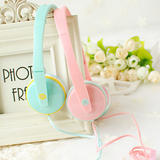 韩版可爱粉色马卡龙耳机糖果色带麦手机语音线控头戴式耳机通用女