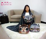 卡通3D猫咪午睡休枕头被子汽车抱枕被子两用靠垫被空调被靠枕毯子