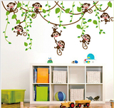 卡通猴子藤蔓绿叶墙贴纸儿童房教室布置幼儿园客厅卧室装饰可移除