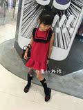 专柜正品童装韩版2016秋季新款女童学院风红色蕾丝装饰背带连衣裙