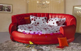 欧式圆床红色皮艺双人圆床特价宜家卧室新古典时尚红色婚床A-85