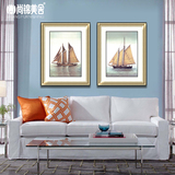 现代美式简欧 客厅书房卧室帆船装饰画 两联挂画包邮