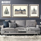 欧美客厅装饰画欧式美式建筑组合壁画现代简约沙发背景墙三联挂画