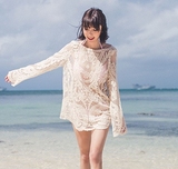 波西米亚-沙滩海边长袖纱网钩花度假宽松罩衫装比基尼外搭防晒衣