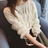 泡泡袖白色毛衣女装韩版学生秋冬季短款套头潮学院风长袖针织上衣