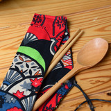 便携式勺筷木质餐具套装 日式 和风布袋荷木勺子筷子环保