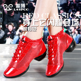 雷博1828舞蹈鞋春秋季女款特价大红广场舞鞋 中跟漆皮系带跳舞鞋