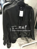 H&M HM男装专柜正品折扣代购 7月 黑色小立领仿皮夹克外套0340108