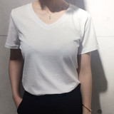 2016夏装韩国竹节棉白色t恤女短袖夏装V领修身纯色半袖体恤纯棉