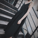 【MANI定制】16夏Initial风超长款黑白纯色吊带棉质连衣裙 文艺
